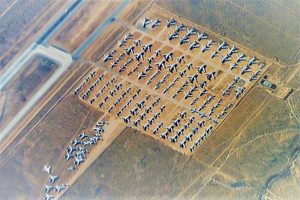 Climate change airlines. Aerial view of Victorville Airport's aircraft boneyard, Victorville, California, USA. By Bobak Ha'Eri, CC BY 3.0, via Wikimedia Commons https://commons.wikimedia.org/wiki/File%3A2009-0727-CA-VictorvilleBoneyard.jpgax