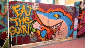 "Eat the Guiri" graffito in Palma, Mallorca, Spain. By DustyDingo (CC0) via Wikimedia. https://commons.wikimedia.org/w/index.php?curid=22121064 Guiri (pronounced ˈɡiɾi') is a colloquial Spanish slur used in Spain applied to foreign tourists, particularly from countries in northern Europe or the Anglosphere.