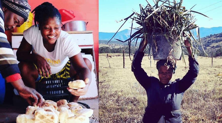Akhona and her Xhosa bread & harvesting onions from the Elundini community garden, Eastern Cape, South Africa. Images supplied by "GT" Friend Lieve Claessen.