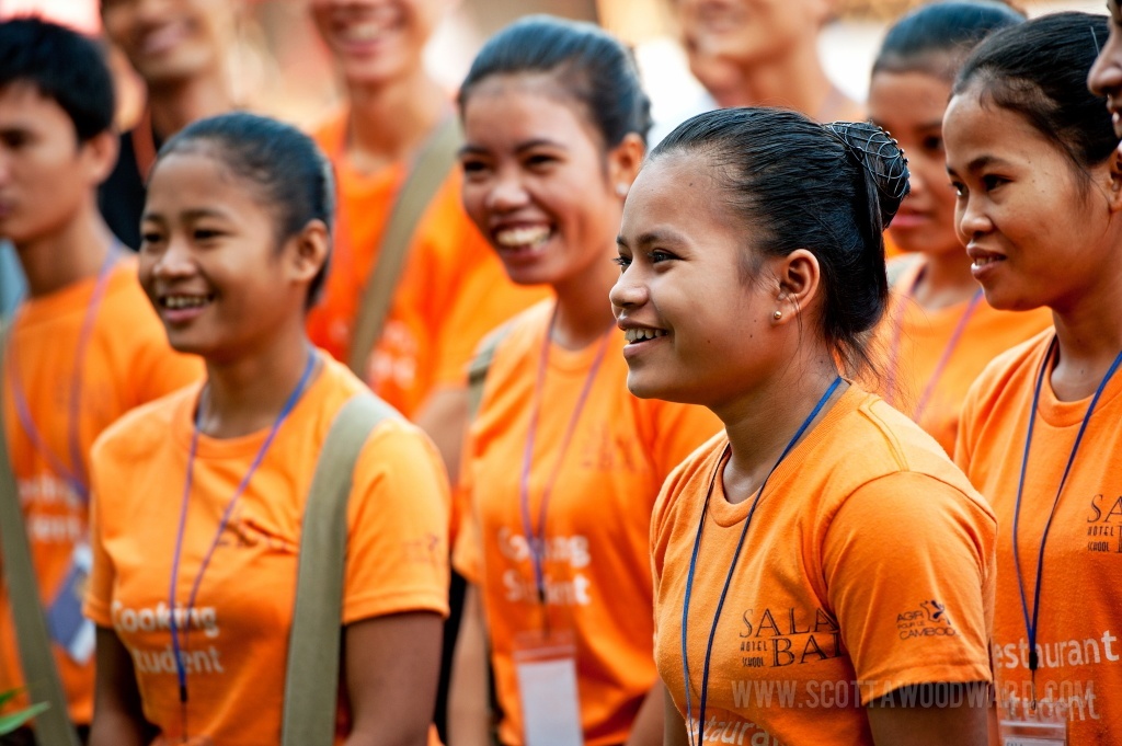 “At Sala Baï Hotel and Restaurant School, the students take theatre classes for self-expression and to build confidence. Since females are often discouraged from speaking up in Cambodian society, and their voices are usually marginalised, this is particularly important for girls and young women.” Image by Scott A Woodward. Supplied by ASSET‑H&C.