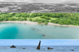 Kinugawa Maru, Japanese supply vessel wrecked at Guadalcanal, Solomon Islands. Top image by Gilly Tanbose (CC0) via Unsplash. Bottom image by author.