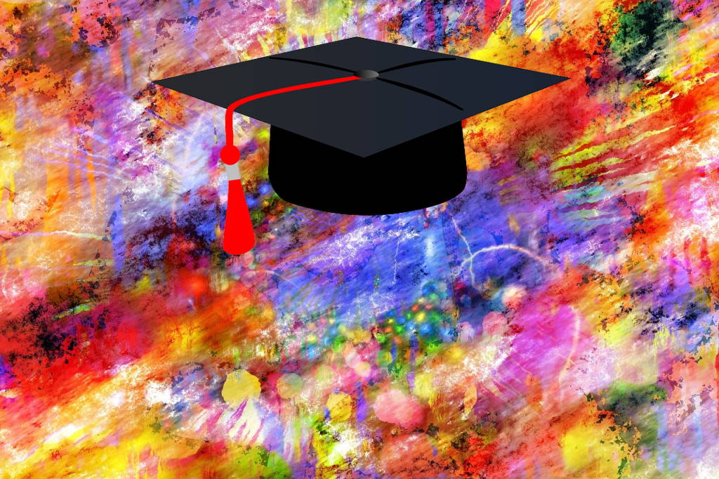 Masters of complexity & change: What travel & tourism needs from the academy. Background image by geralt (CC0) via Pixabay. https://pixabay.com/illustrations/colorful-abstract-artwork-art-3256055/ Mortar board. https://pixabay.com/vectors/graduation-cap-hat-achievement-309661/