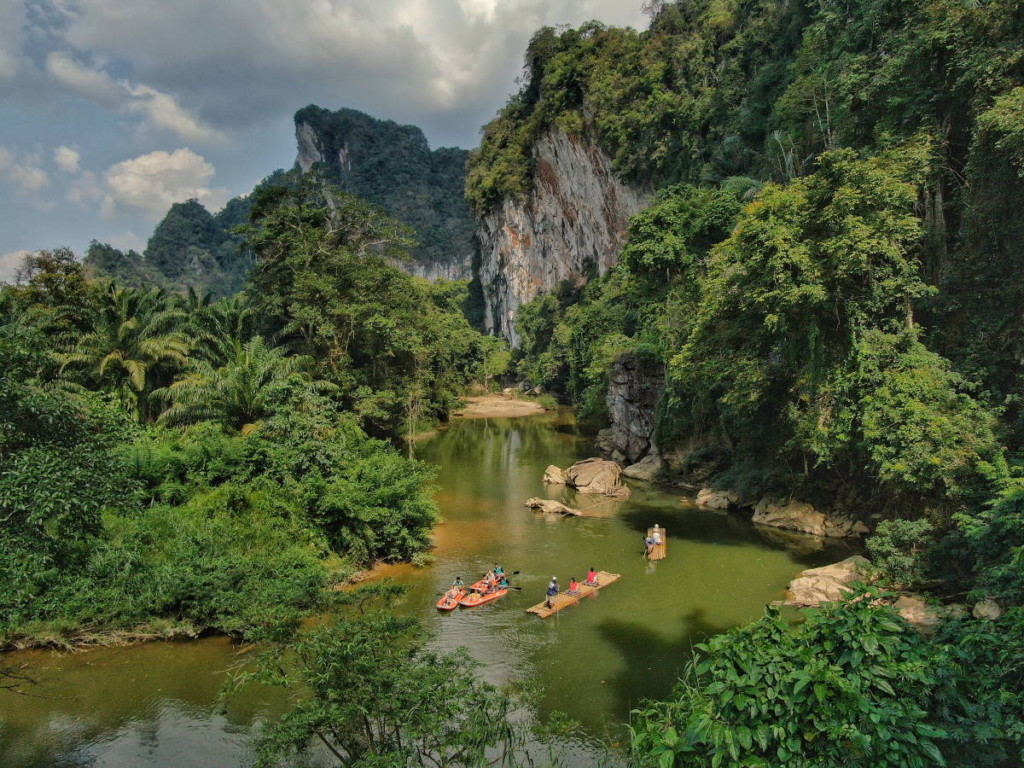 Bamboo rafting is an activity available at Anurak Community Lodge in southern Thailand