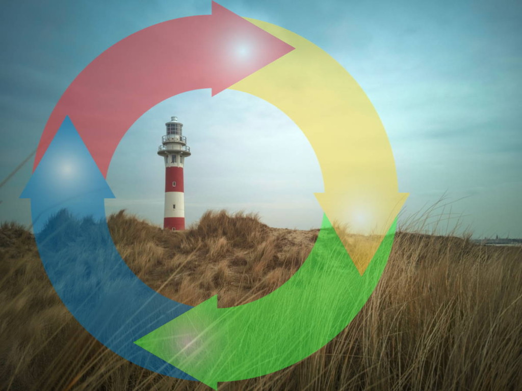 Lighthouse at Nieuwpoort, Belgium. By Wouter Martens (CC0) via Unsplash. Arrows by GDJ (CC0) via Pixabay.