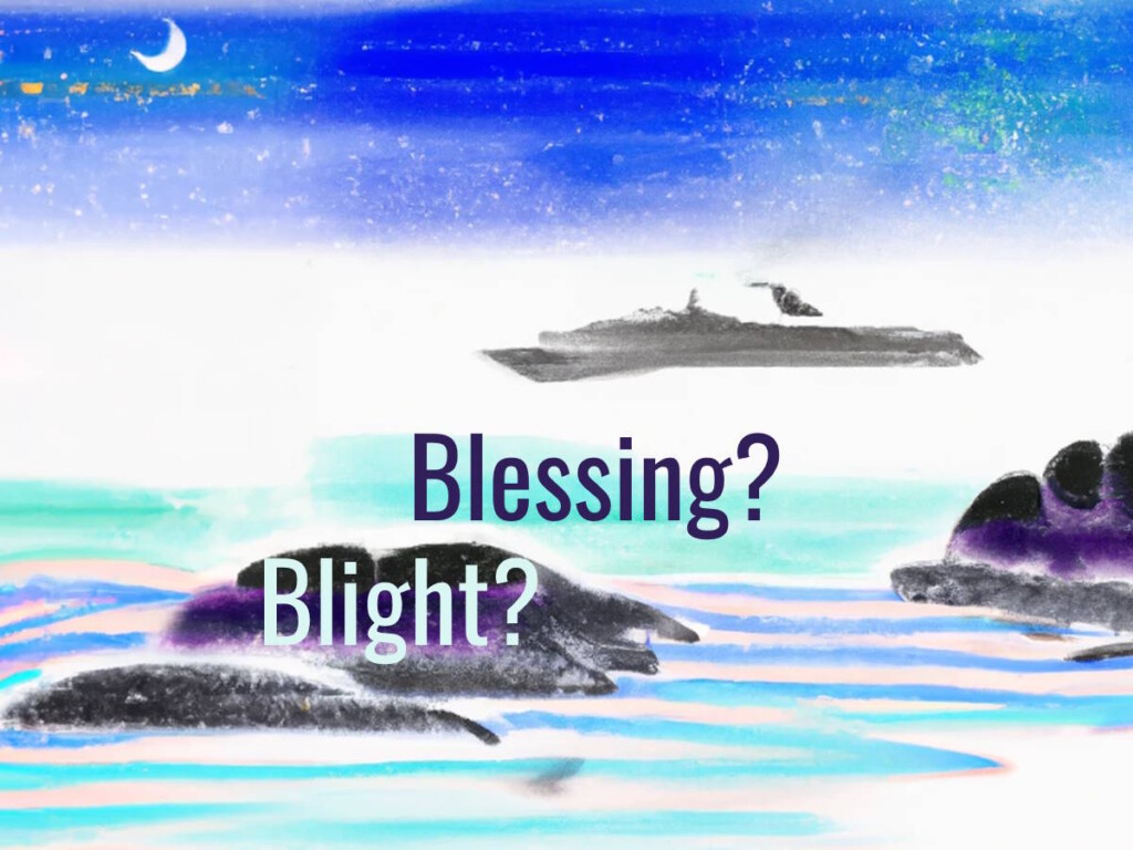 Cruise ships: Blessing or blight? A DALL‑E-generated "watercolour of small islands and a cruise ship"