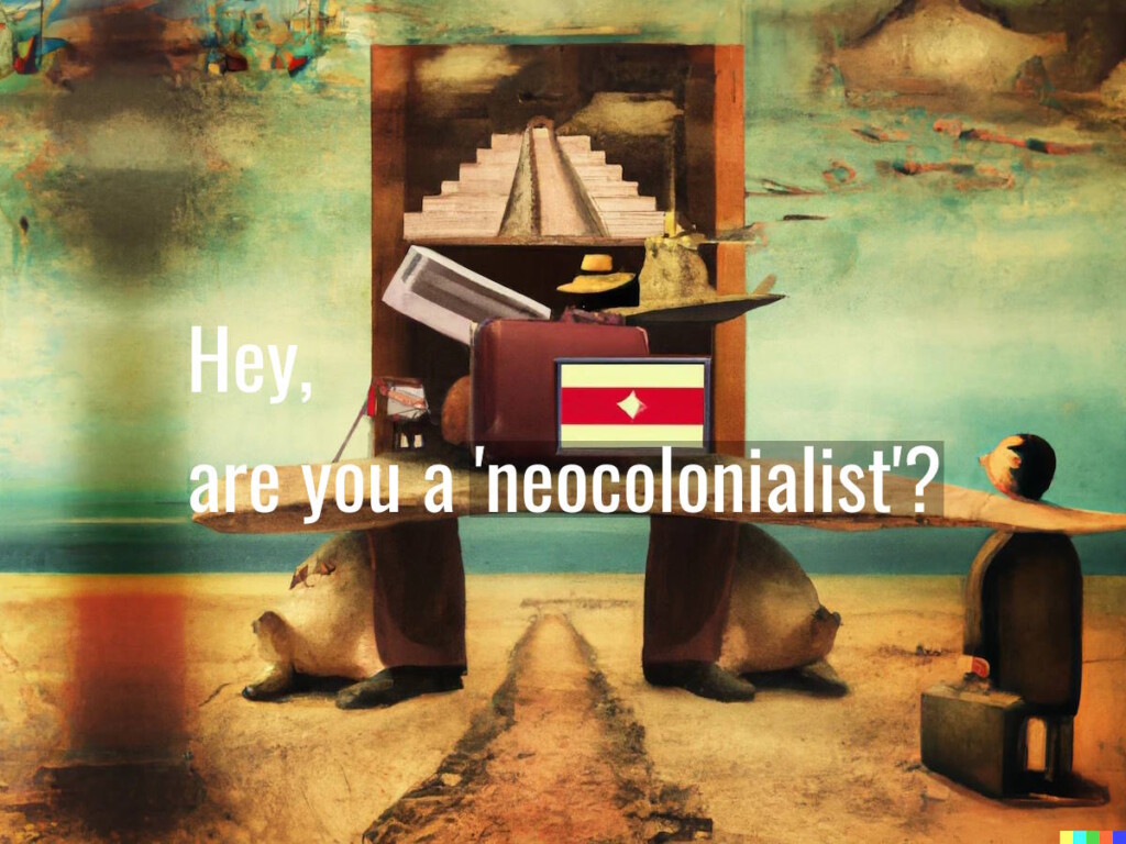 Tourism and neocolonialism. A surrealist representation of tourism as a neocolonialist enterprise by DALL-E-2
