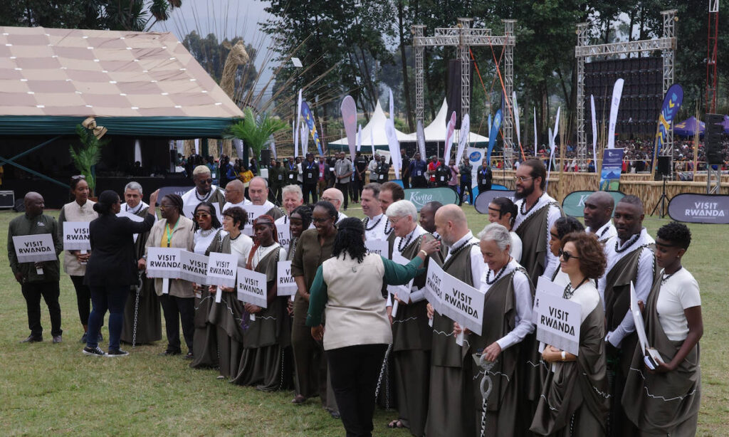 Namers get ready for a photo shoot at Kwita Izina 19 Rwanda