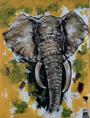 Painting of an elephant by Credo Boris Harera