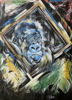 Painting of a gorilla within a frame by Credo Boris Harera