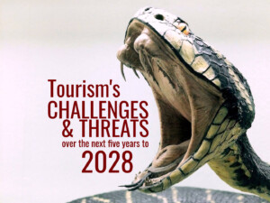 What are tourism’s biggest challenges & threats over the next five years to 2028? Cobra image by P Schreiner (CC0) via Pixabay. https://pixabay.com/photos/line-cobra-dangerous-reptile-1974382/