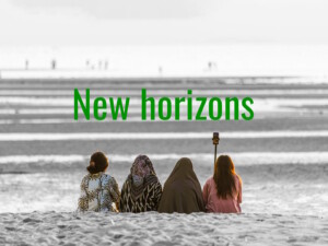 Women's travel & tourism livelihoods matter too: What I'm doing about it 6 Unveiling freedom: Muslim women tourists in the West Four people sit on the beach, facing the sea image by Carl Tronders (CC0) via Unsplash. "GT" cropped it, tweaked colours, and added "New horizons". https://unsplash.com/photos/four-people-sit-on-the-beach-facing-the-sea-KkJKh8CntsQ