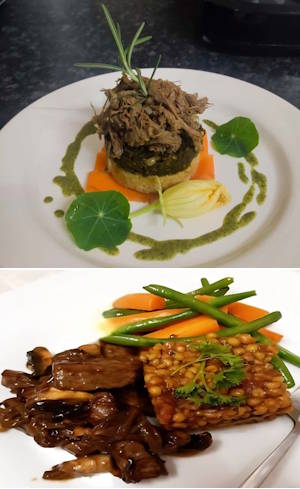 Gastronomic Gaborone: Can culinary innovation co-exist with authenticity? 3 Botswana Setswana cuisine by Chef Mpho Motlalekgosi, including from top: bogobe jwa mabele (sorghum meal) with morogo wa dinawa (bean leaf relish) and seswaa; and beef liver with korong (a type of whole wheat).