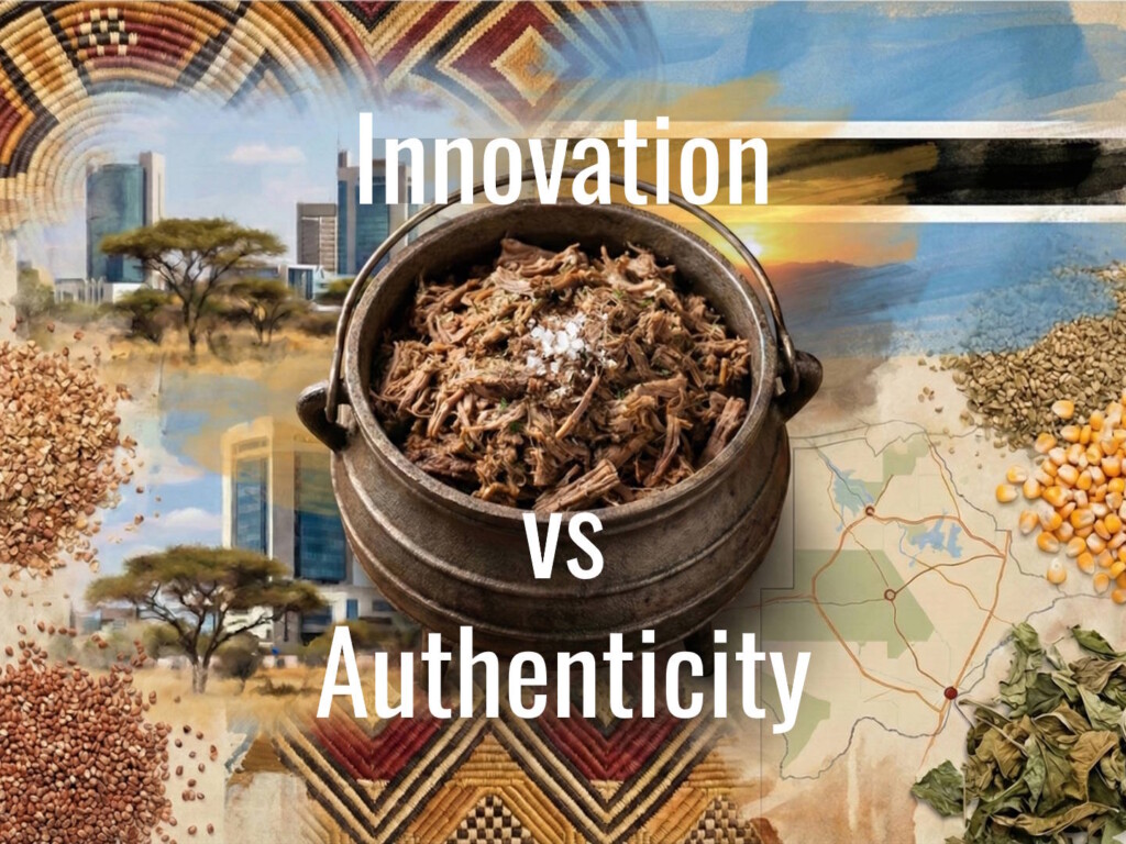 Gastronomic Gaborone: Can culinary innovation co-exist with authenticity? Image by Gemini featuring 'seswaa' (pounded beef), the national dish of Botswana. "GT" added the words.