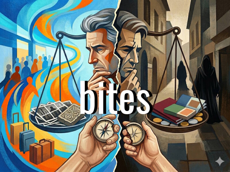 Changing places: Nostalgia, responsibility, and the right to complain. A Gemini-generated image for a "Good Tourism" Bites compilation. "GT" added the word "bites".